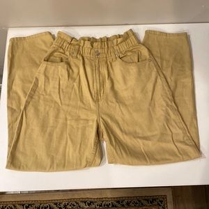 H&M Divided Paperbag High Waist Wide Leg Jeans in Mustard Yellow